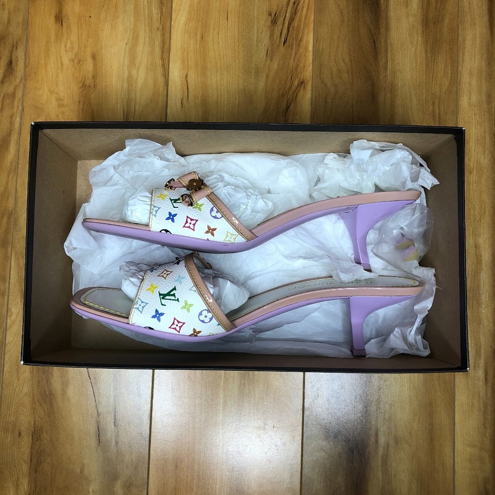 Vintage Louis Vuitton Monogram Multicolore White Heels with Lavender bottoms